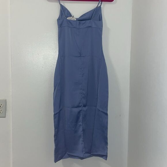 NWT Weworewhat slate blue satin charmeuse slip cowl midi dress spaghetti straps - Picture 3 of 14